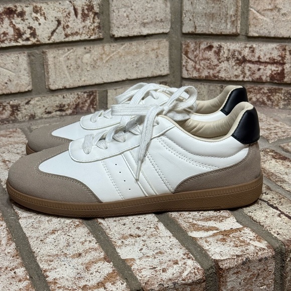 Madden Girl Striker White and Taupe Retro Runner Sneakers Casual - Picture 3 of 11